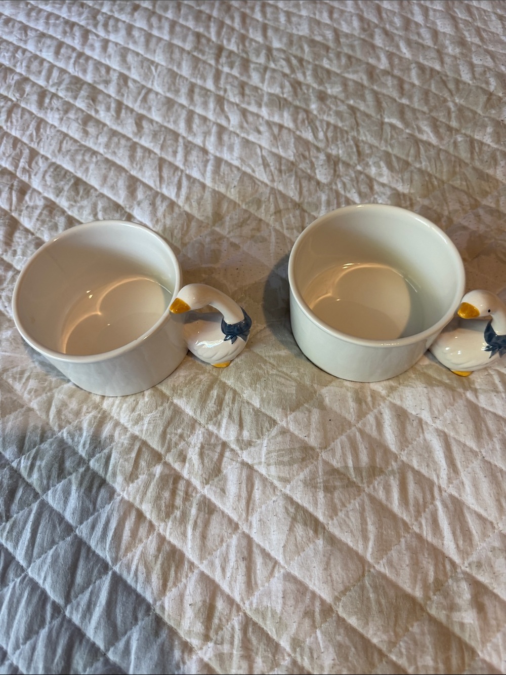White Ceramic Duck-Handle Ramekin Set - Pair